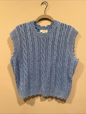 Cable Knit Sleeveless Sweater Vest - Light Blue by Free Assembly- size M